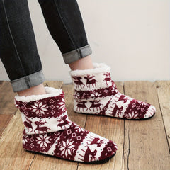 Reindeer & Snowflake Pattern Plush House Slippers for Men