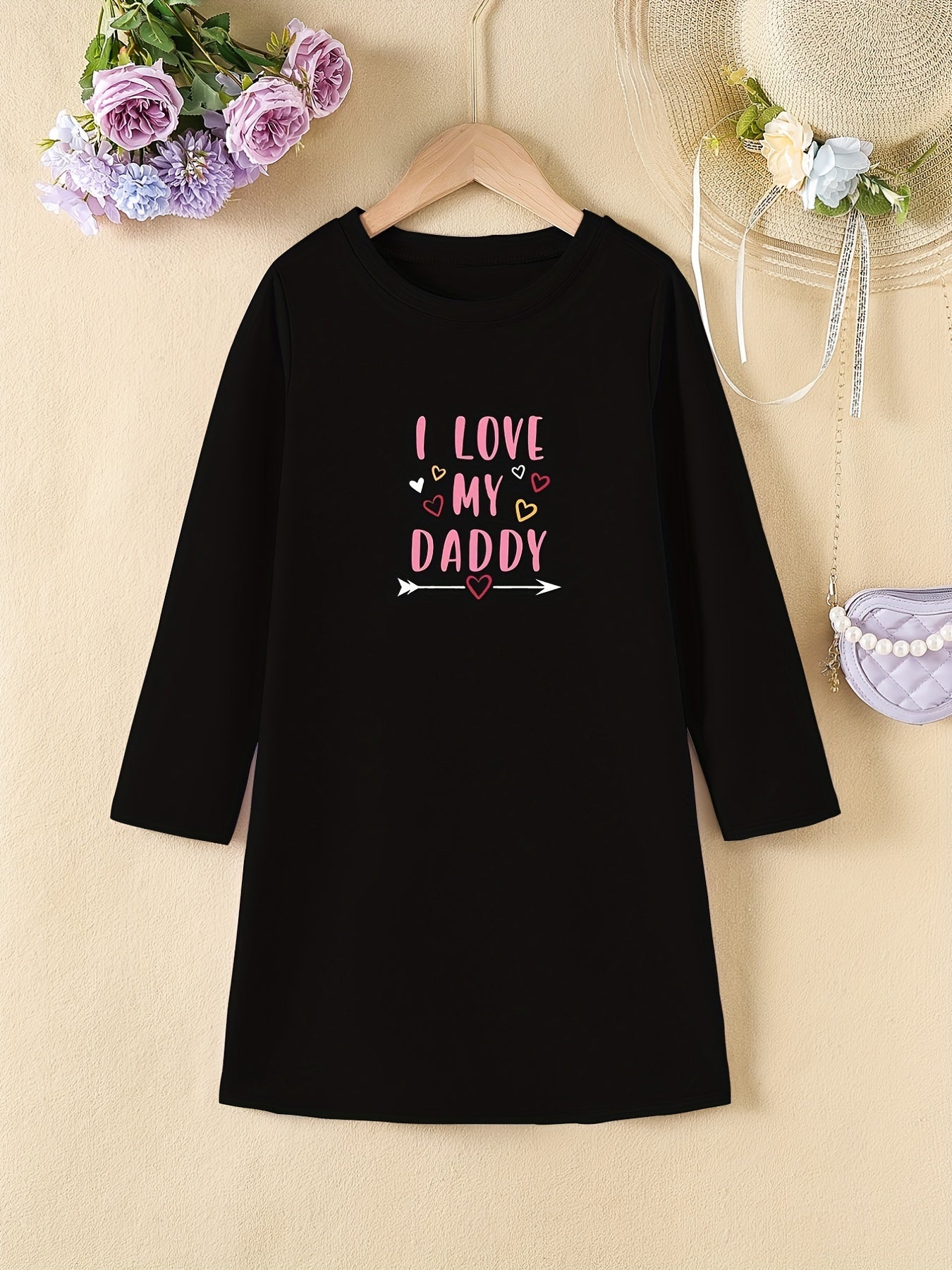Girls' Letter Print Long Sleeve Casual Dress For Spring Fall