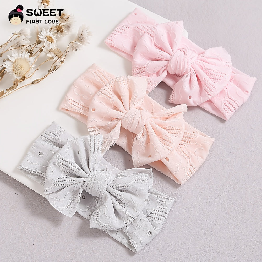 Girls Dressy Bow Headband Set 3pcs Soft Elastic Hair Accessories