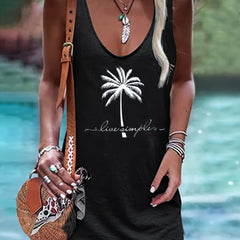 Coconut Tree Print Tank Dress Sleeveless Casual Dress
