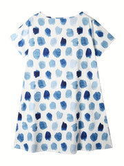 Random Print Short Sleeve V Neck Stretch Dress