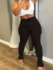 High Waist Cargo Pants Ruched Slim Fit Denim Jeans