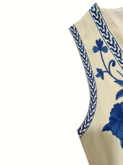 Flower Embroidered Open Front Vest Sleeveless Vest