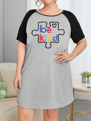 Casual Nightdress Women's Plus Puzzle & Slogan Print