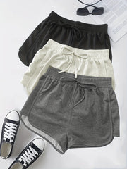 3-Pack Plus Size Sports Shorts Set - High Waist Elastic Drawstring