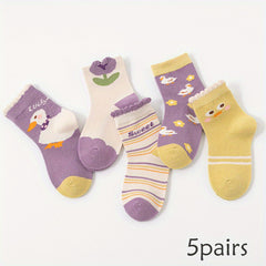 5 Pairs Baby Girls Cartoon Pattern Crew Socks for Autumn Winter