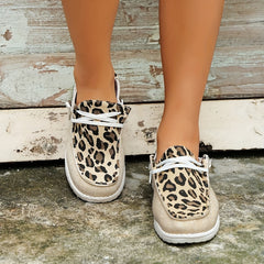 Leopard Print Canvas Lace-Up Sneakers for Women