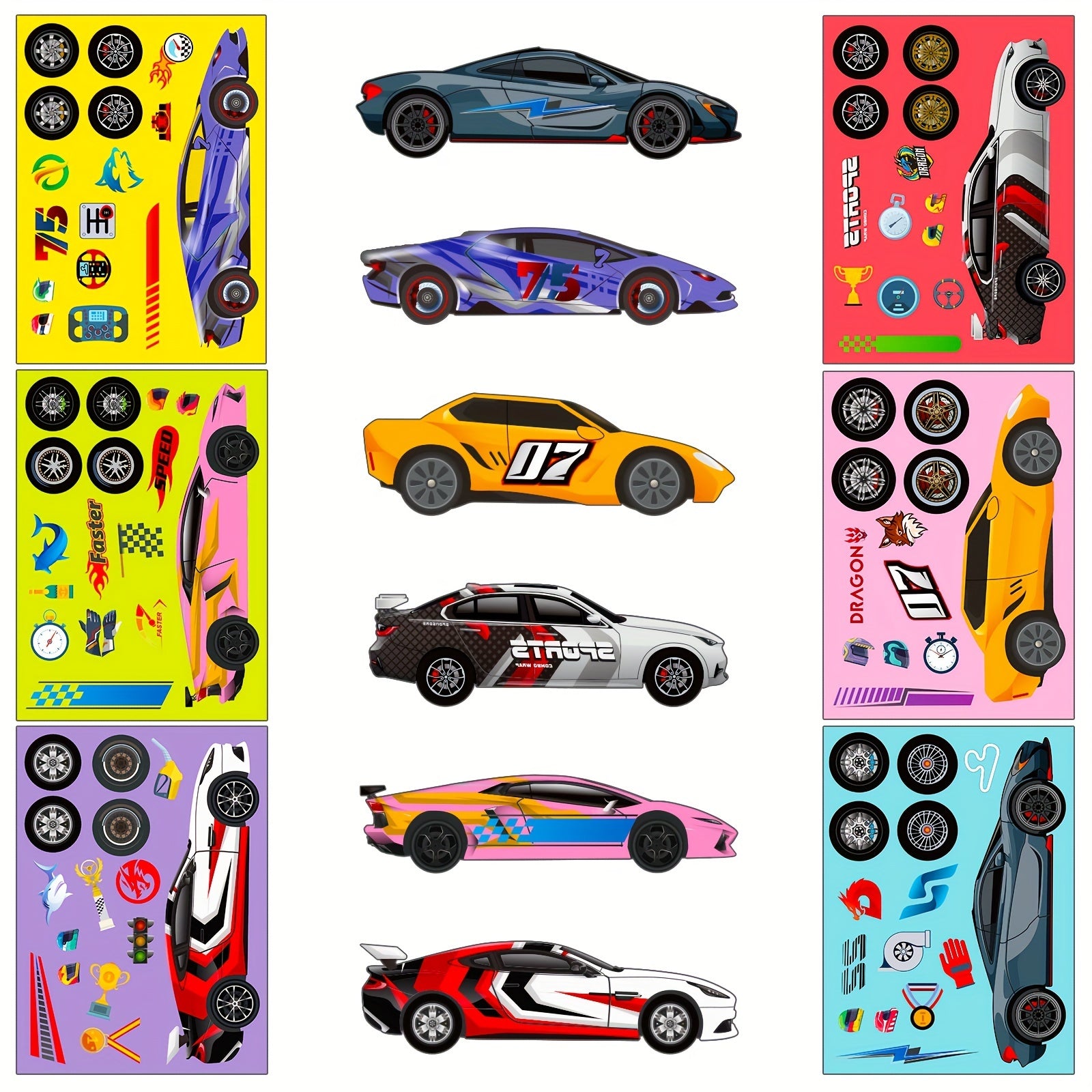 6 Sheets Sports Car Assembly Puzzle DIY Stickers