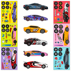 6 Sheets Sports Car Assembly Puzzle DIY Stickers