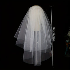 Double Layer Bridal Veil Faux Pearl Beads Mesh Head Piece Wedding