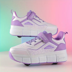 Girl's Roller Shoes with Hook and Loop Closure - Detachable Wheel Skate Sneakers