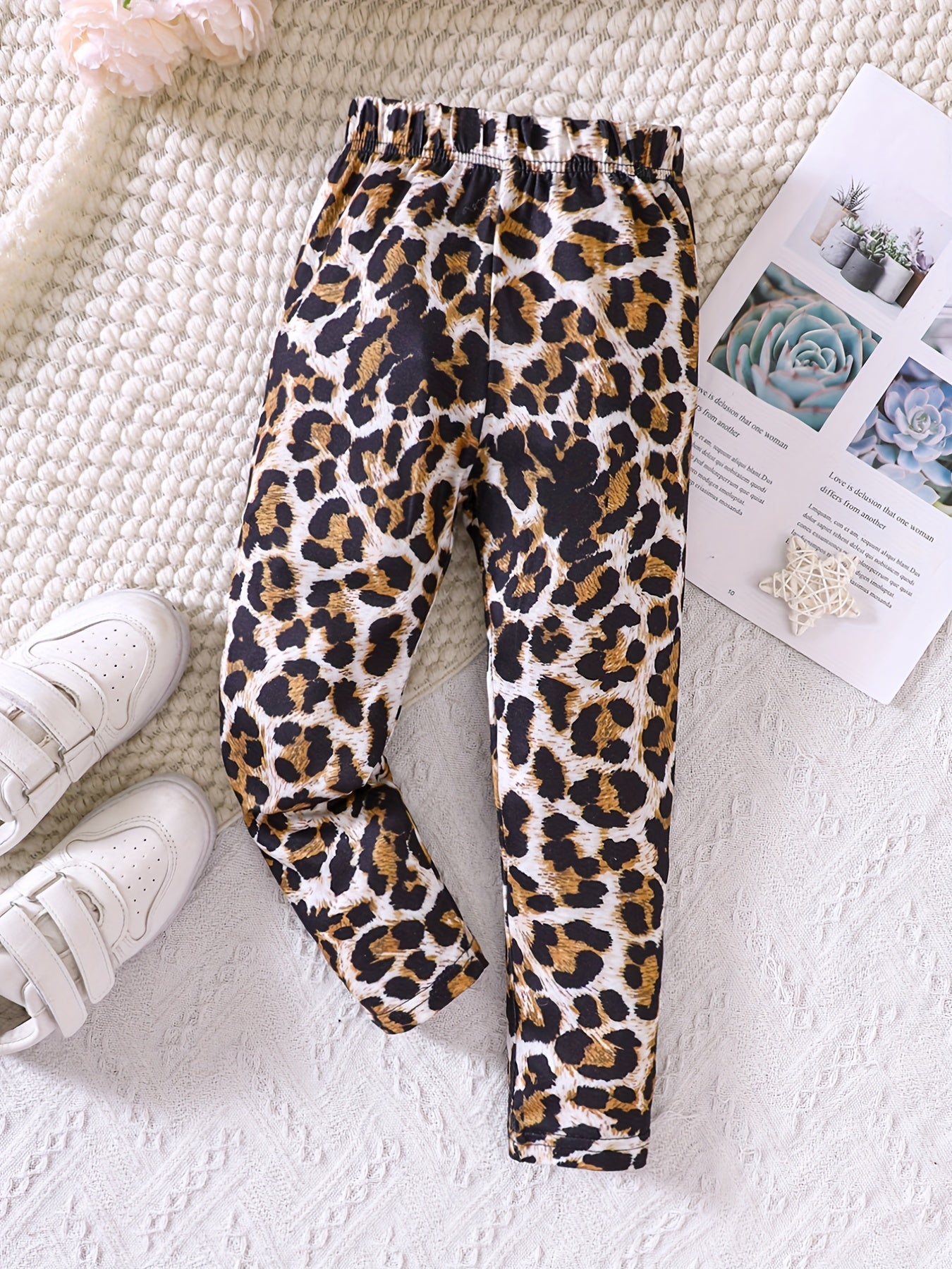 Girls Stylish Stretch Leggings with Cow Leopard Houndstooth Print