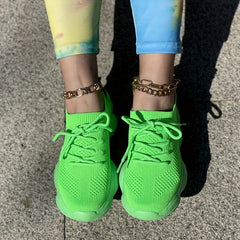 Women's Breathable Knit Sneakers Lace Up Outdoor Shoes Lightweight
