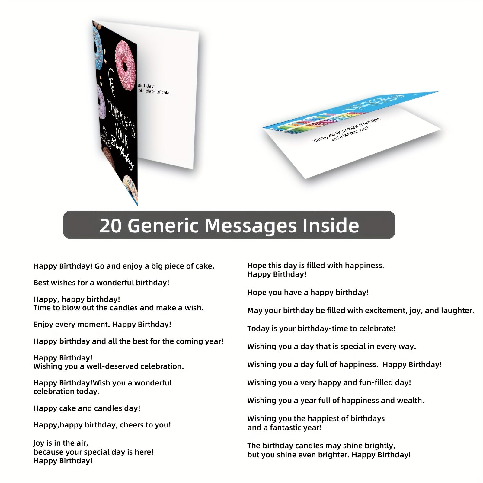 20 Happy Birthday Cards w/ Envelopes, Creative Blessings, 5x7 Inches