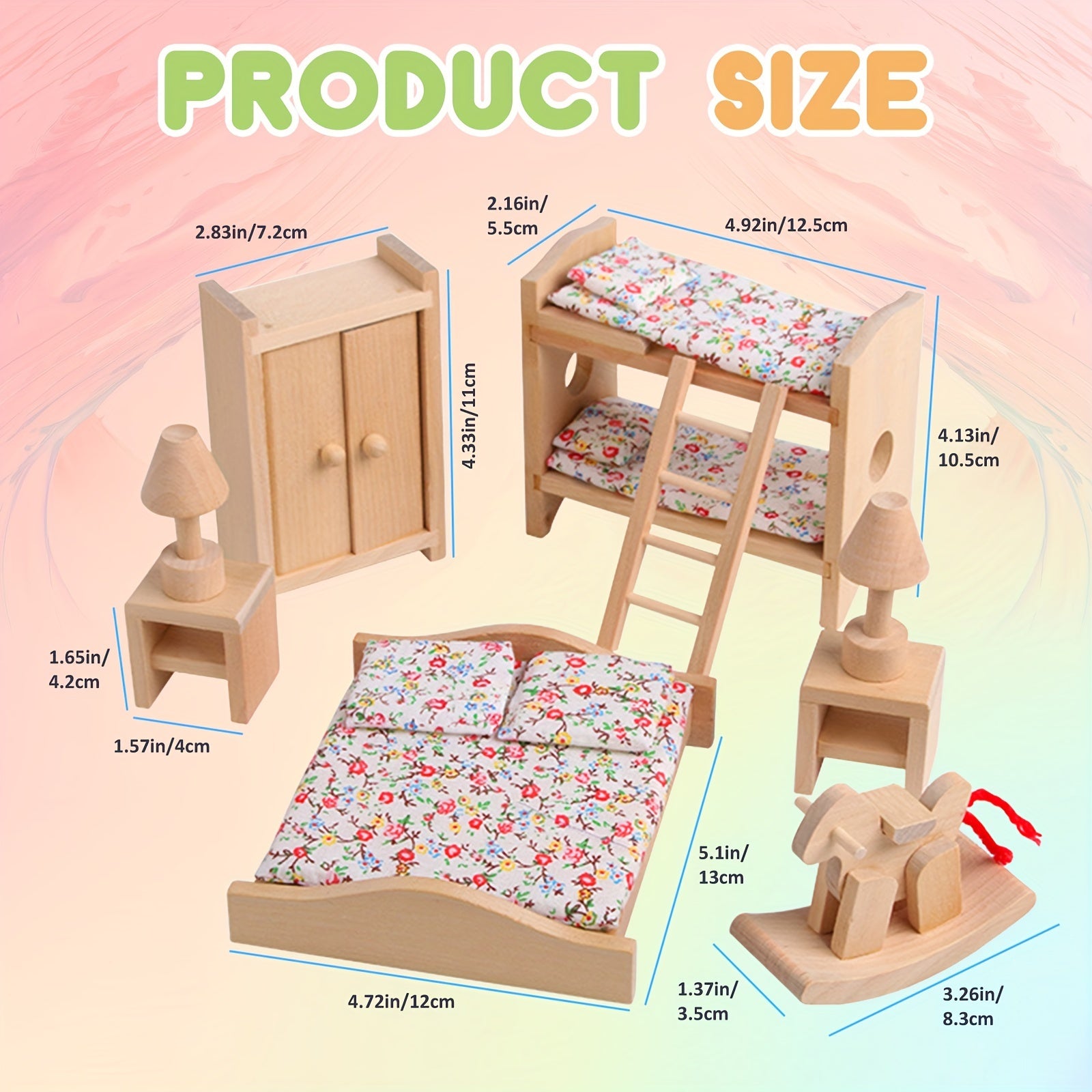Wooden Dollhouse Furniture Set with Dolls Bedroom Accessories