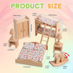 Wooden Dollhouse Furniture Set with Dolls Bedroom Accessories