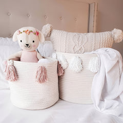 Handcrafted Tassel Cotton Rope Toy Storage Basket for Kids