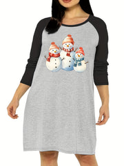 Snowman Graphic Long Sleeve Nightdress for Women
