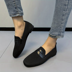 Women's Knitted Slip On Flat Shoes Square Toe Casual Walking Flats