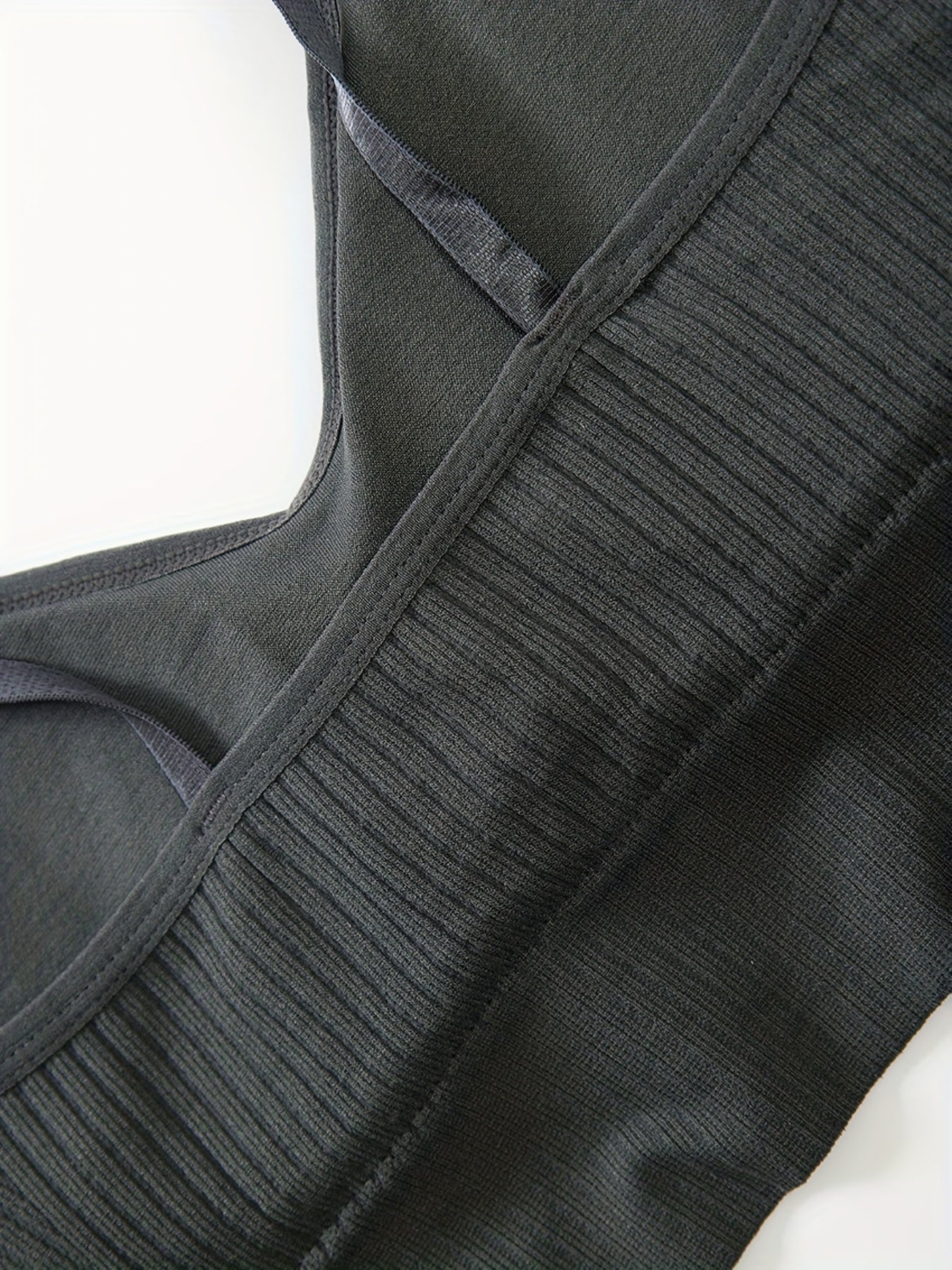 Ribbed Wireless Sports Bra Breathable Yoga Spaghetti Strap Bra