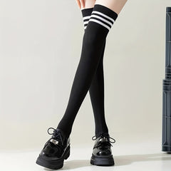 Striped Thigh High Socks Over The Knee All-match Stockings