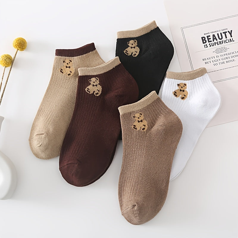 Cartoon Bear Print Low Cut Socks for Women