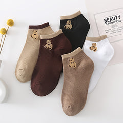 Cartoon Bear Print Low Cut Socks for Women