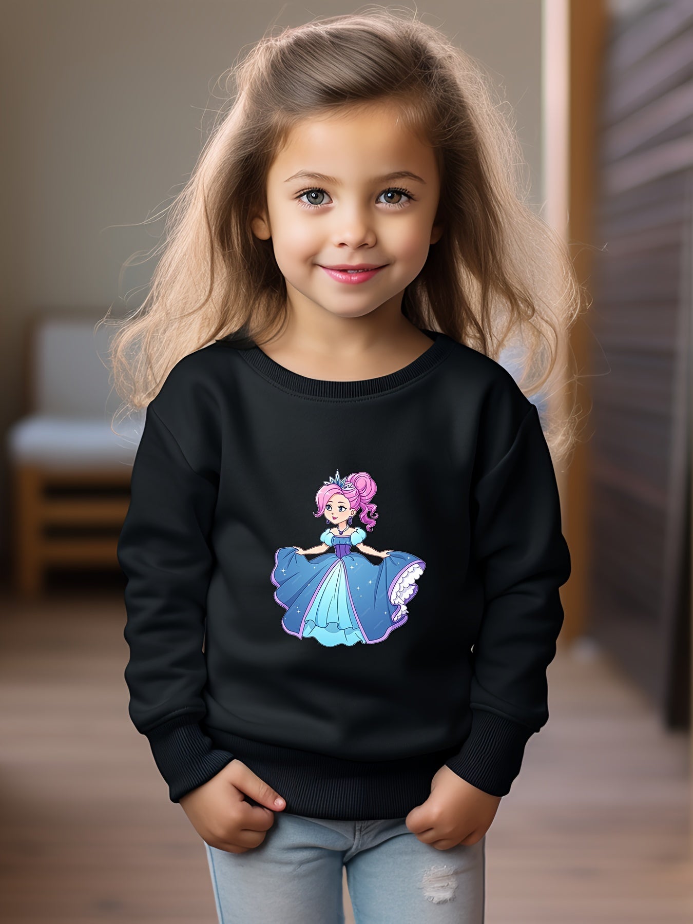 OERYUI Sweet Princess Print Crew Neck Pullover Top for Girls Boys