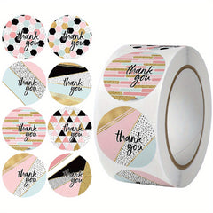 500pcs Thank You Stickers Pink Geometric Pattern Seal Labels