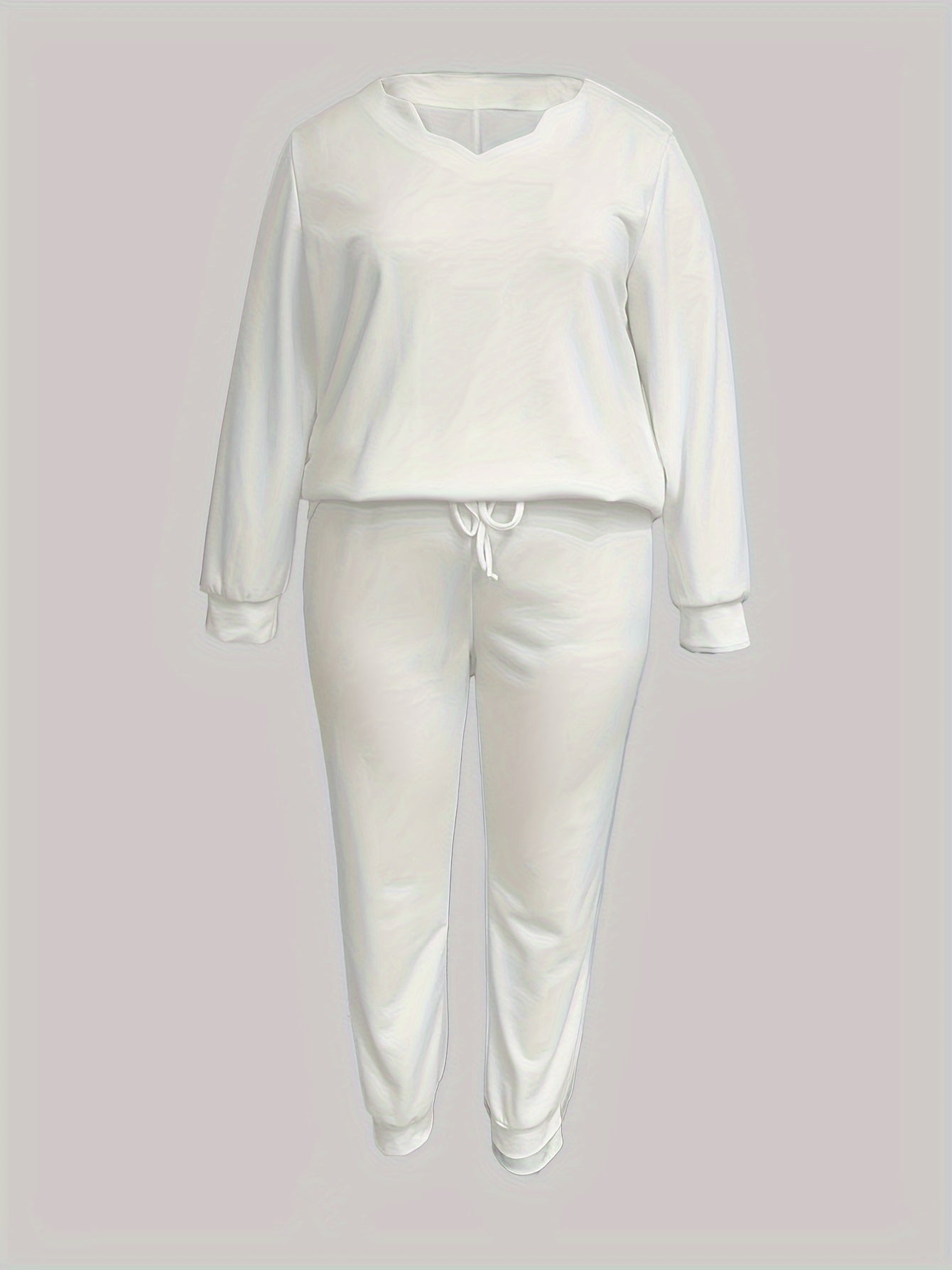 Solid Long Sleeve V Neck Top & Joggers Two Piece Set