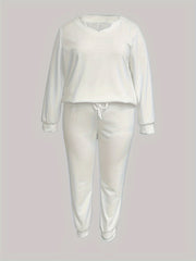 Solid Long Sleeve V Neck Top & Joggers Two Piece Set