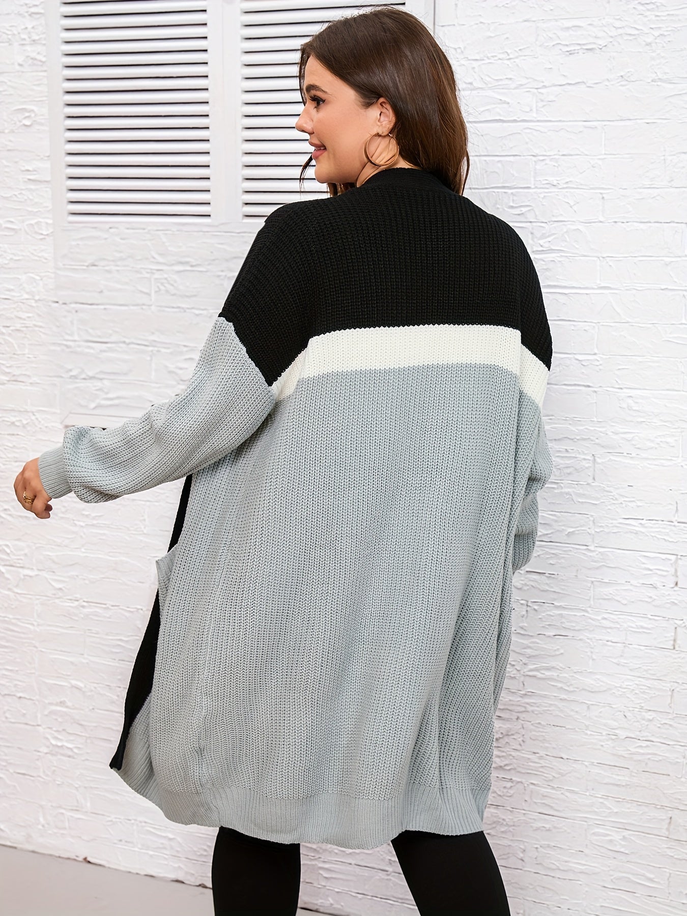 Colorblock Longline Cardigan with Pockets