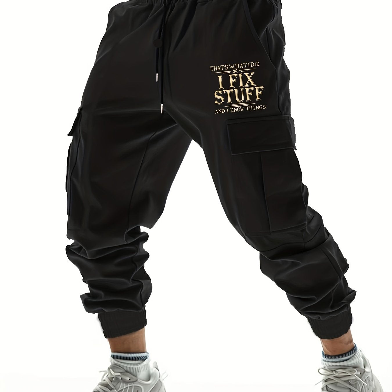 Hipster I Fix Stuff Print Cargo Pants Men s Flap Pocket Trousers