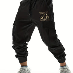 Hipster I Fix Stuff Print Cargo Pants Men s Flap Pocket Trousers