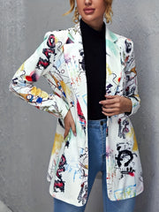 Graphic Art Print Blazer Long Sleeve Casual Blazer for Spring & Fall