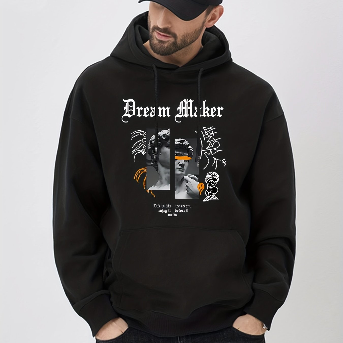 David Statue Print Hoodie Men's Casual Pullover Sweatshirt