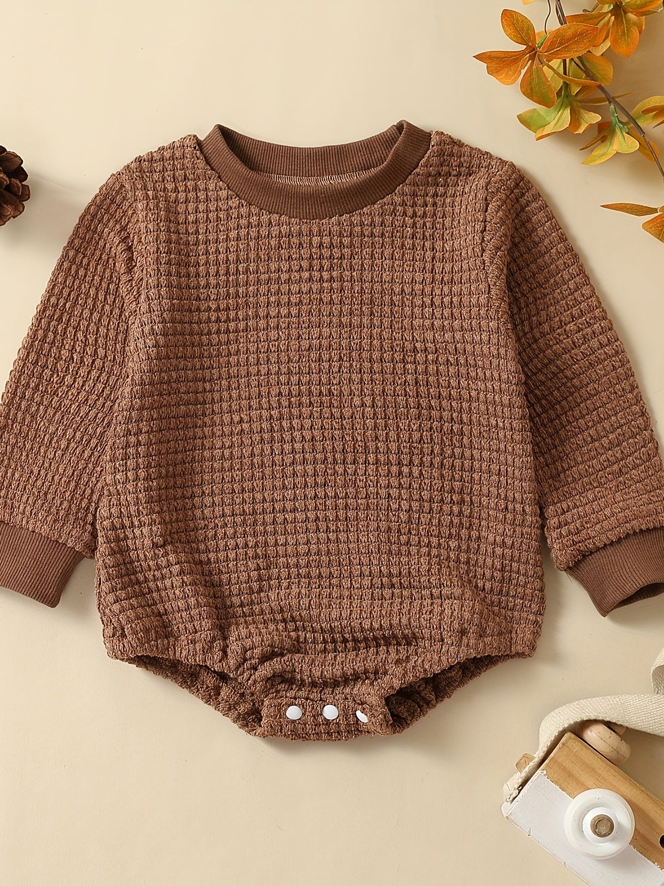 Baby Boys Waffle Long Sleeve Romper