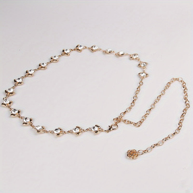 Rhinestone Waist Chain Flower Pendant Decorative Girdle Jewelry