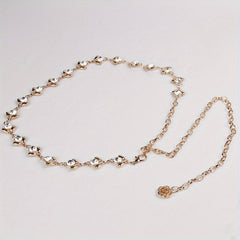 Rhinestone Waist Chain Flower Pendant Decorative Girdle Jewelry
