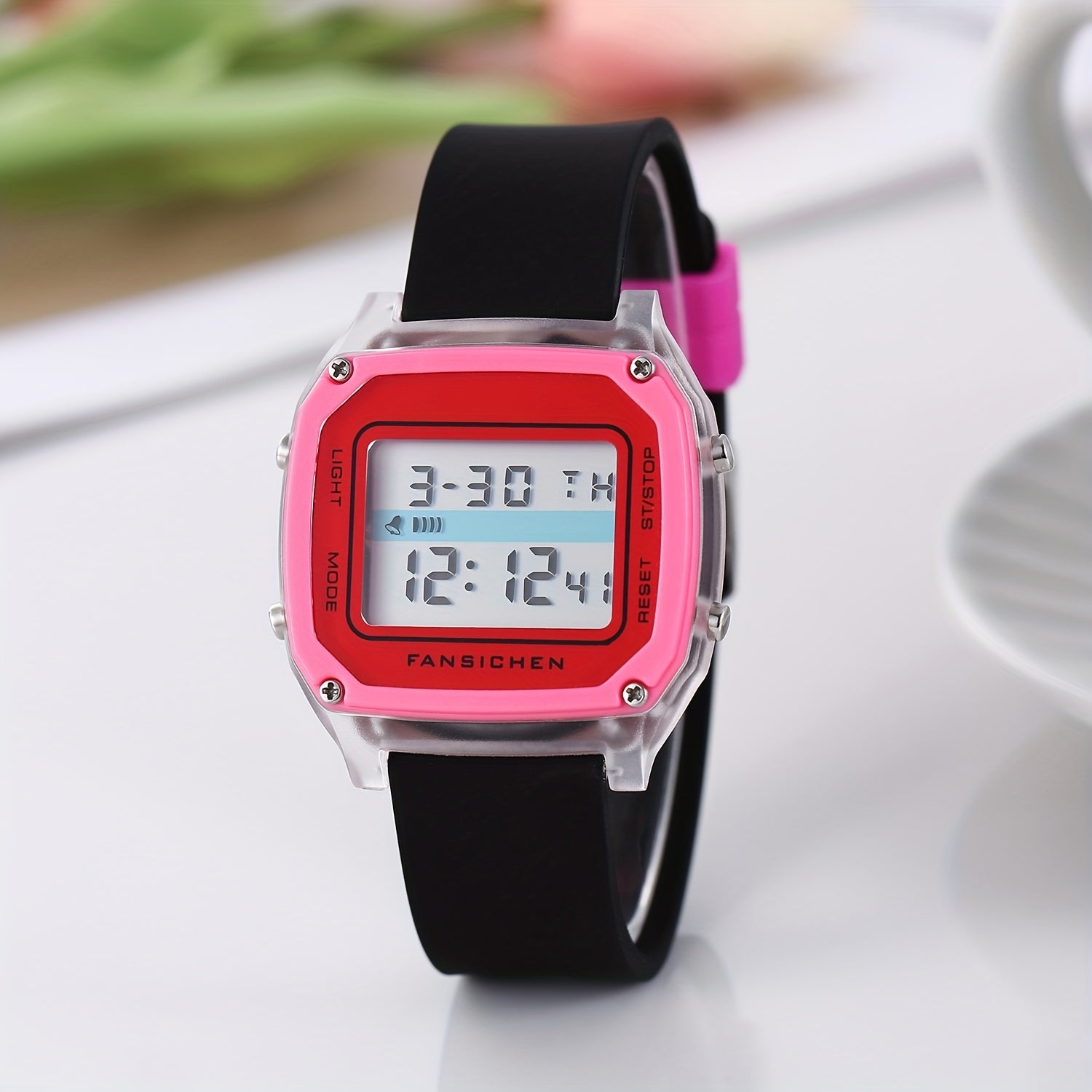 Kids Digital Glow Pink Silicone LCD Watch Gift