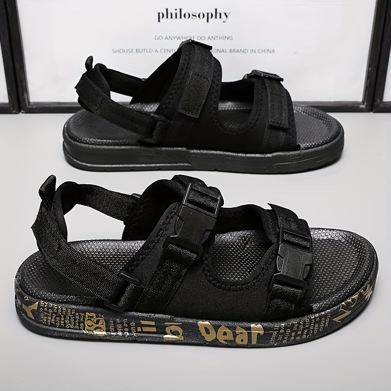 Men's Open Toe Graphic Print Sandals Non Slip Comfortable Beach Shoes Summer