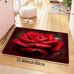 Red Rose Print Rug Abstract Stylish Bottom Carpet Washable Rectangular Carpet