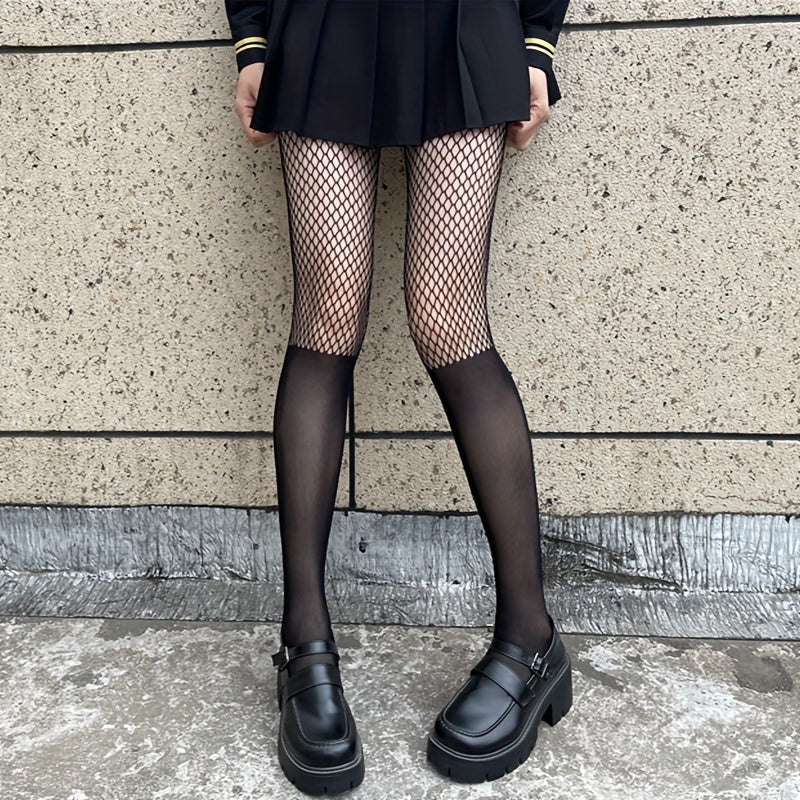 Sexy Stockings Women's Plus Faux Tight High Mesh Contrast Fishnet