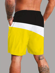 Block Pattern Print Men's Swim Trunks Quick Dry Drawstring Beach Shorts