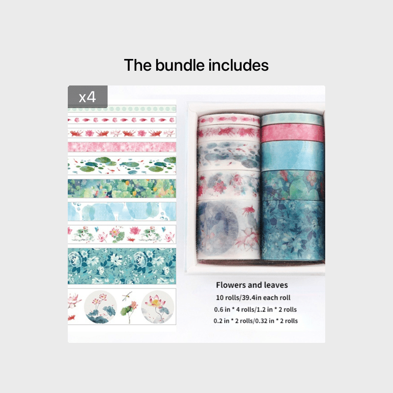Green Leaves & Flowers Paper Adhesive Tape for DIY Scrapbook