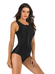 High Cut Round Neck One Piece Swimsuit Zipper Front Dive Suit