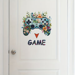 Gamer Wall Decal Cartoon Gaming Flowers Green Leaves Wall Sticker