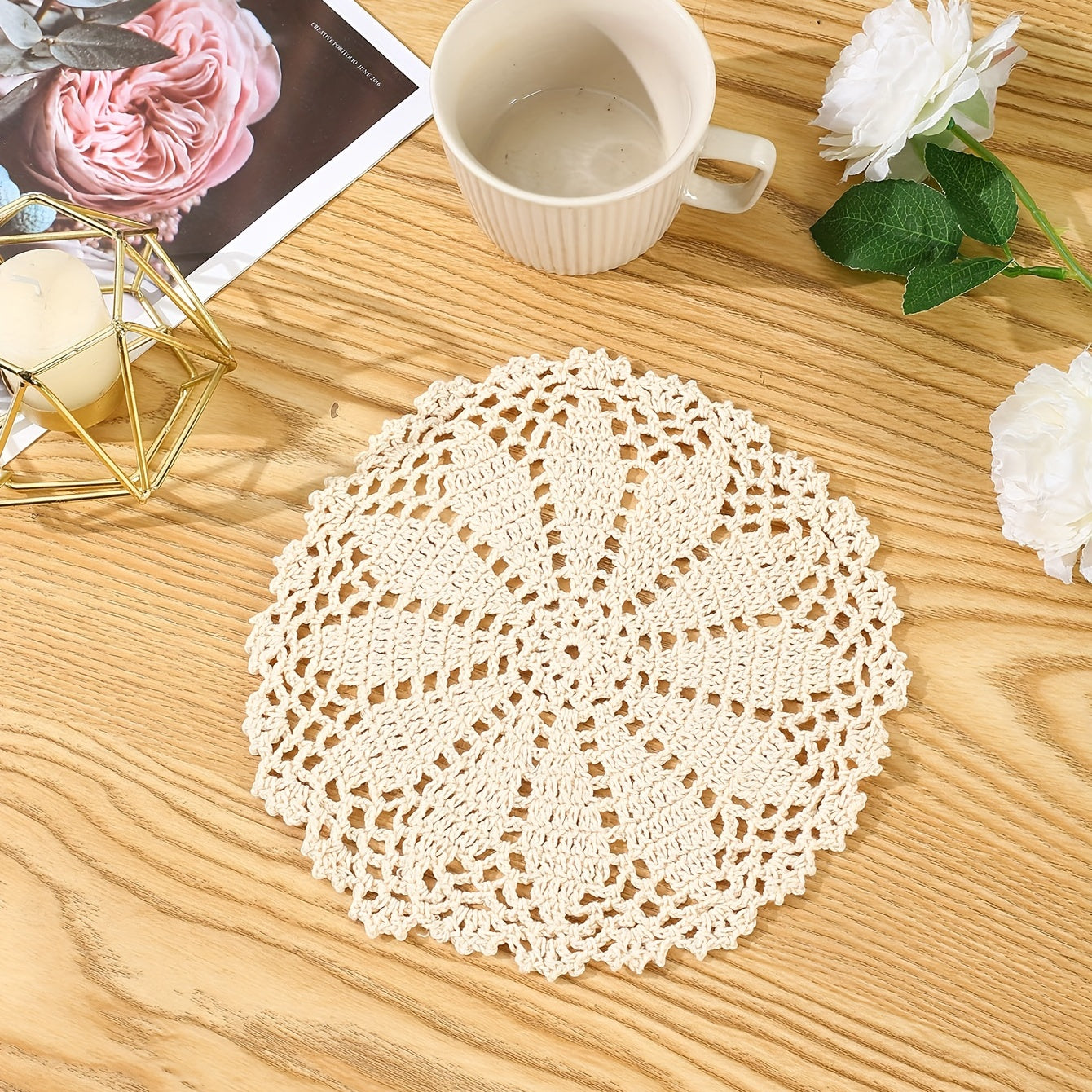 Beige Lace Coaster Doily Vintage Floral Hollow Out Anti-scalding Table Mat