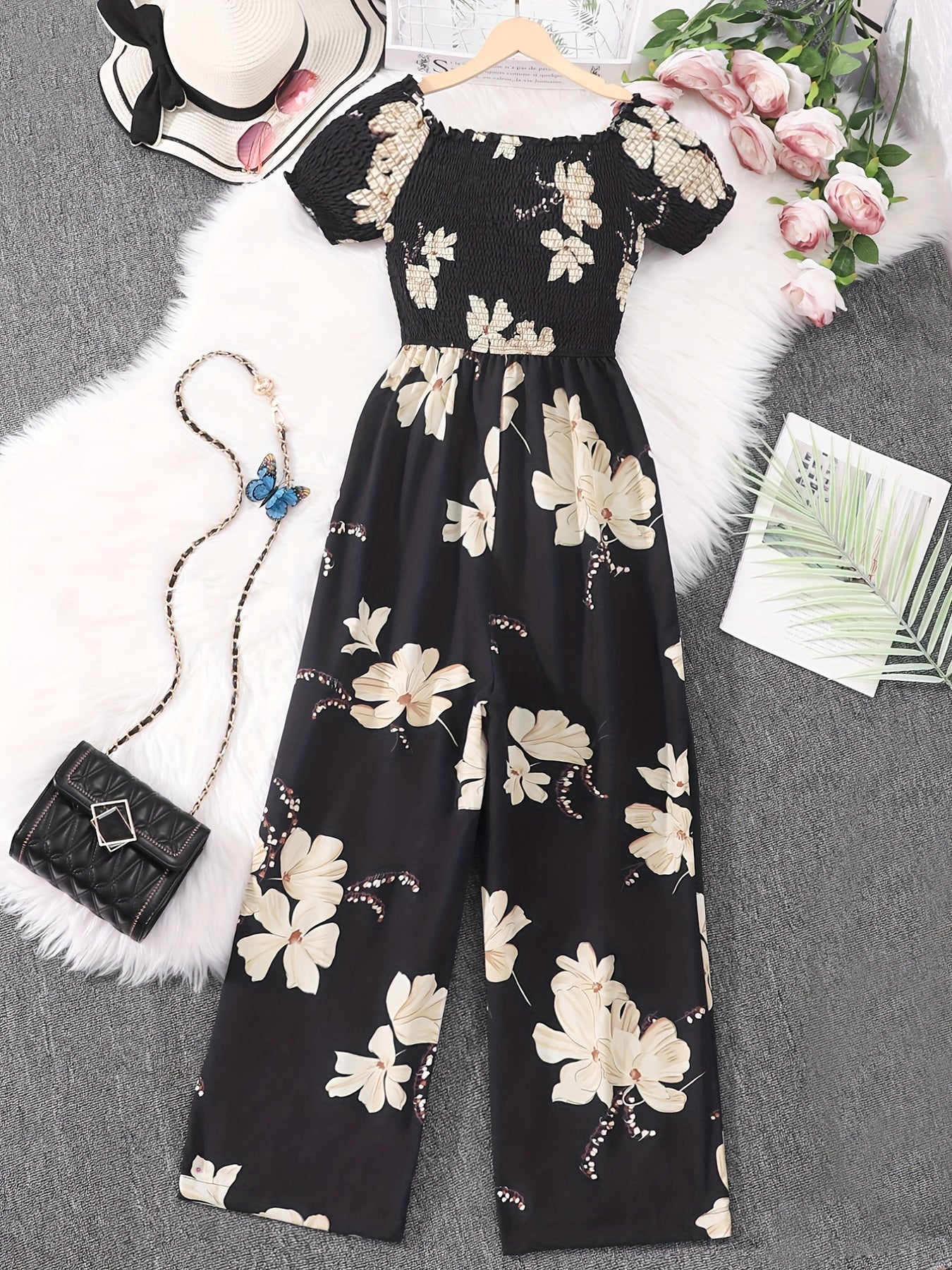 Boho Floral Wide Leg Jumpsuit for Women