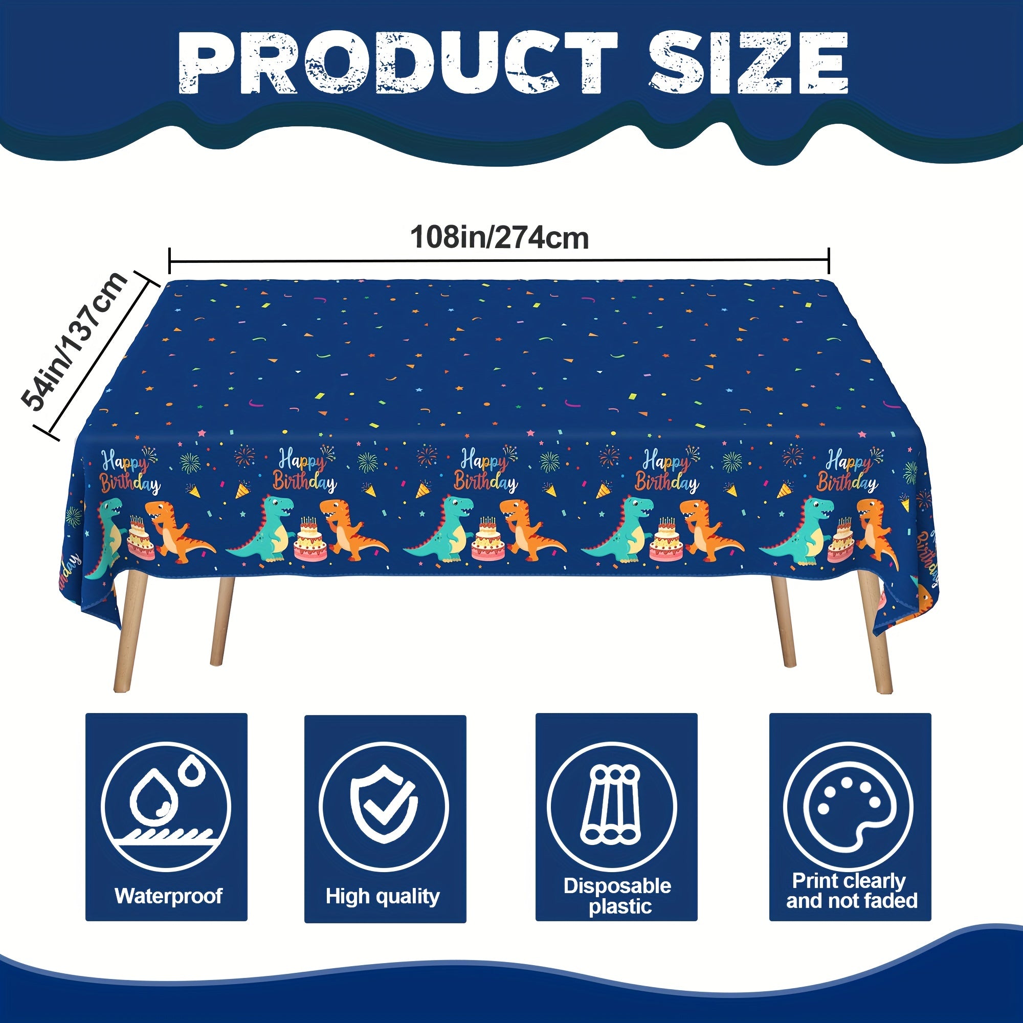 Waterproof Dino Tablecloth 137 X 274 Party Supplies